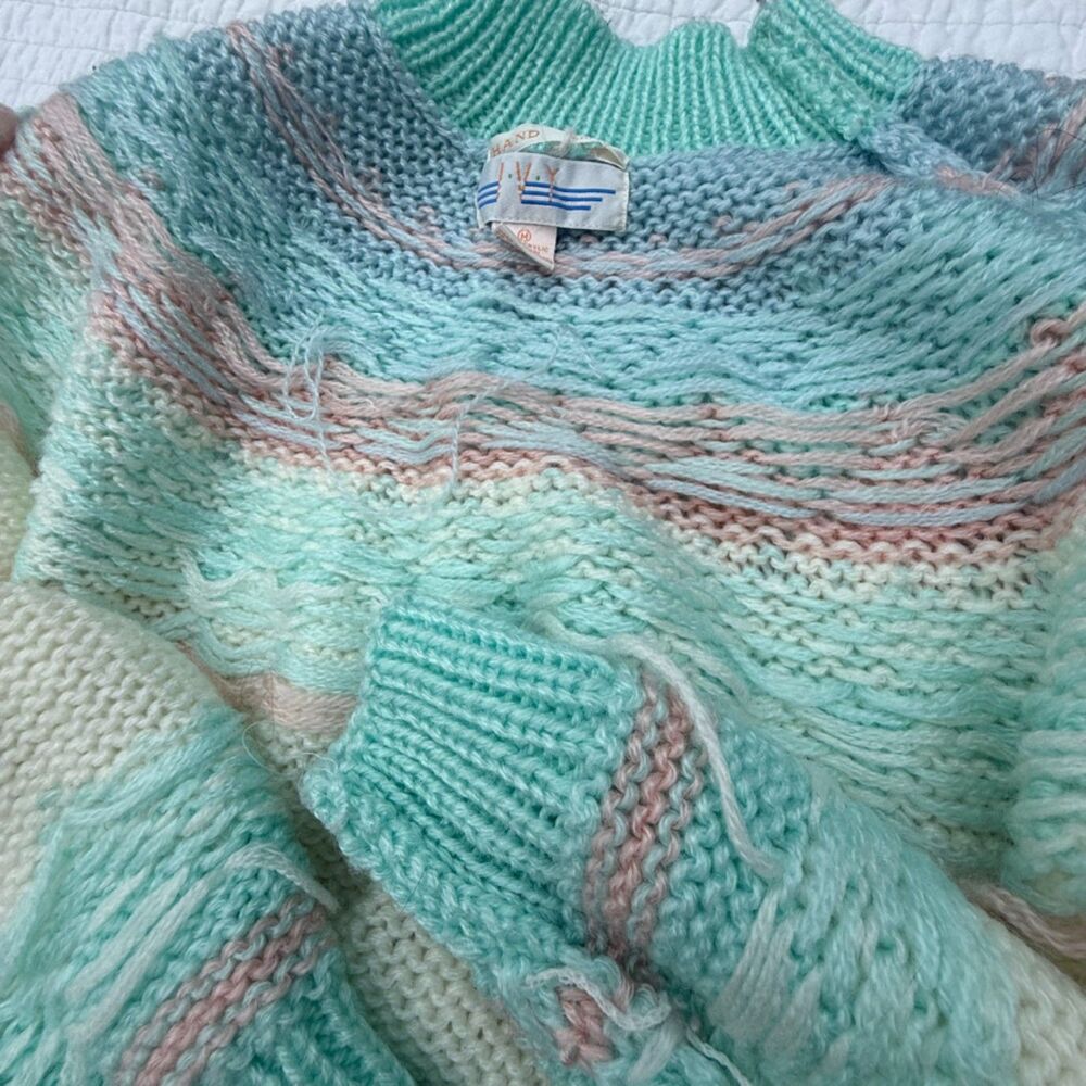 Vintage Hand Knit Fair Isle Sweater | Pastel Chunky Korean Knit Jumper - Picture 6 of 10